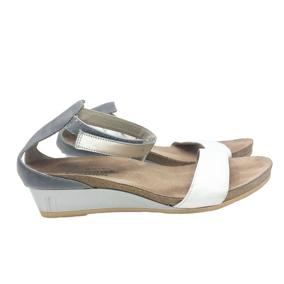Naot Pixie Leather Wedge Ankle Strap Sandals White Silver EU 41 US 10-10.5 - Picture 10 of 15